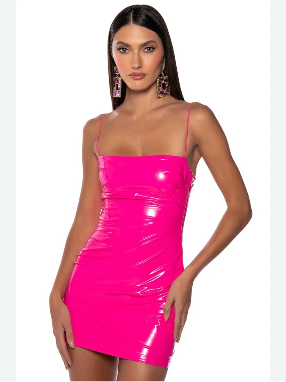 NWT Fashion nova Fashion Nova Faux Leather Mini Dress hot pink SIZE L